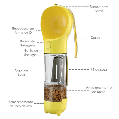 HidroPet™ a Garrafa Portátil para Cães e Gatos 4 em 1
