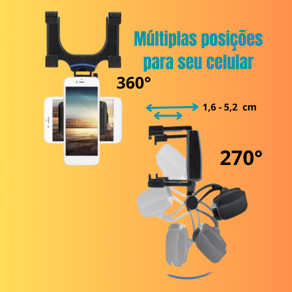 Suporte de Celular Para Retrovisor Rotativo Abs Seguro e Firme